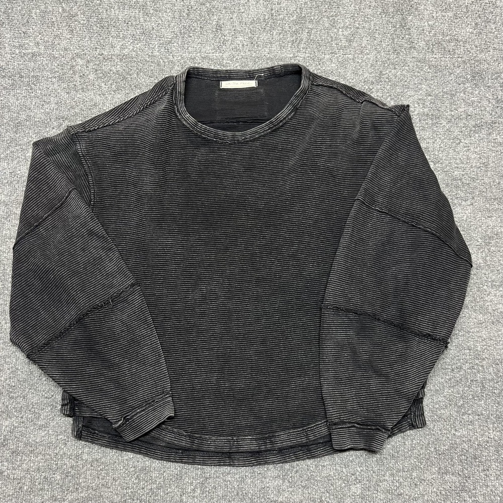 We The Free-Free People Total Eclipse Long Sleeve Tee-Black Washed-Raw Edge-XS